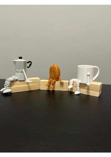 Kahve Köşesi Sevimli Biblo Seti 3lü, Kahve Çekirdeği, Beyaz Kahve Kupası, Moka Pot, Coffee modelleri