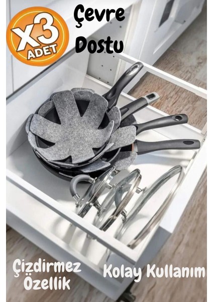 3 Adet Tencere Tava ve Borcam Koruyucu Çizdirmez Keçe Mutfakta Güvenli ve Koruyucu Katman
