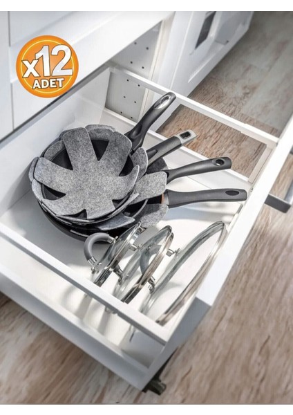 12 Adet Kalın Tava,tencere ve Bor Cam Koruyucu Düzenleyici Çizdirmez Elyaf Keçe 30X30