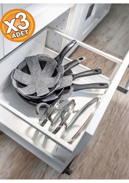 3 Adet Kalın Tava,tencere ve Bor Cam Koruyucu Düzenleyici Çizdirmez Elyaf Keçe 30X30