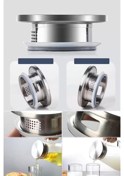 Sürahi Karaf Borosilikat Cam Kulplu Metal Kapaklı Sıcak Soğuk Kokteyl Meşrubat Sürahisi 1800 ml fiyatları