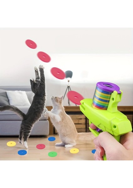 Kedi ve Köpek Için Halka Fırlatan Oyuncak Tabanca + 15 Köpük Halka