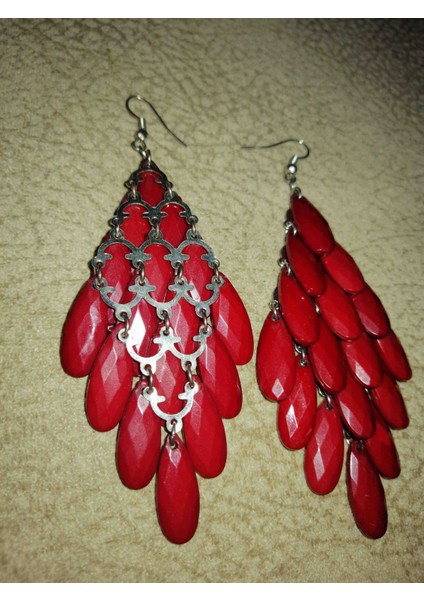 Bordo Sallantılı Boncuk Şık Küpe