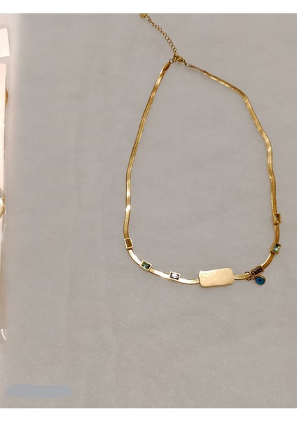 Baget Taşlı Paslanmaz Çelik Kolye