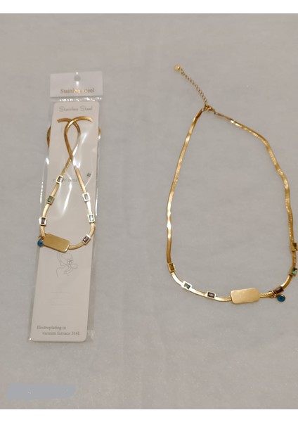 Baget Taşlı Paslanmaz Çelik Kolye fiyatları