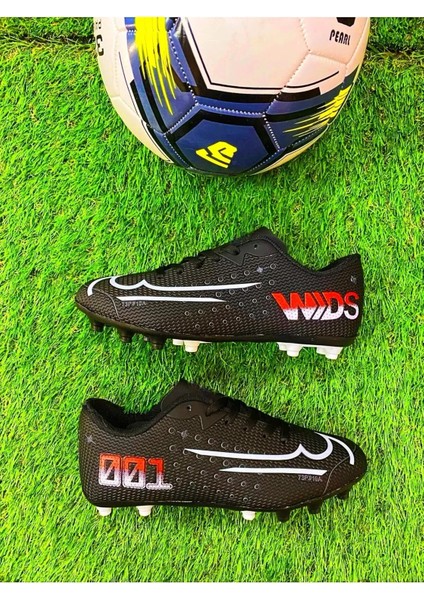 001 Erkek Çocuk Krampon Futbol Ayakkabısı Siyah - Beyaz