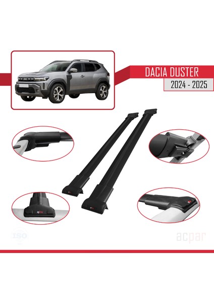 Dacia Duster 3 (P1310) 2024 ve Sonrası ile Uyumlu Fly Model Ara Atkı Tavan Barı Siyah 2 Adet modelleri