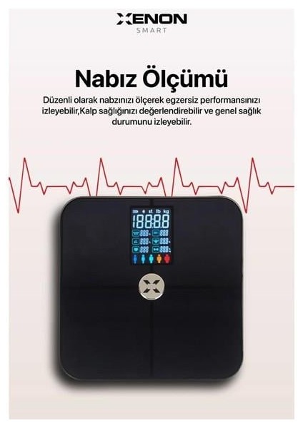 Smart X8702 Su Kas Vücut Kitle Endeksi Kilo Ölçer Tartı Bluetooth Bağlantılı,nabız Ölçümlü