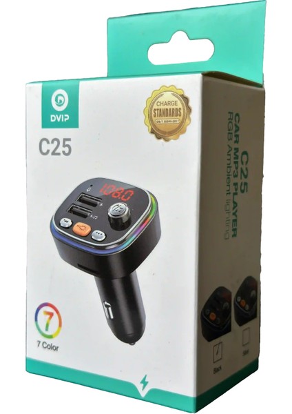 Rgb Renkli Araba Fm Mp3 Çalar Kablosuz Bluetooth 5.0 C25