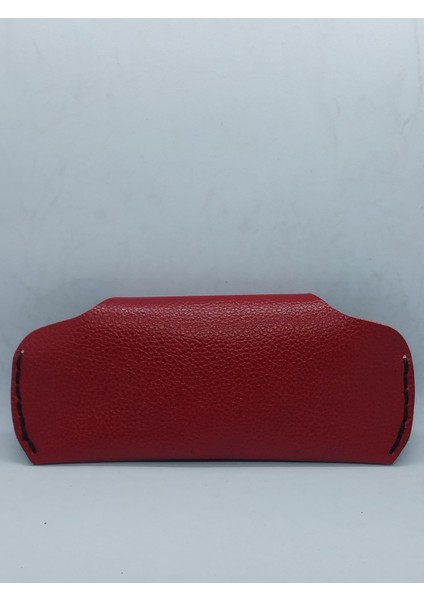 Deri Koyu Kırmızı El Yapımı Siyah Kenar Dikişli Gözlük Kılıfı modelleri