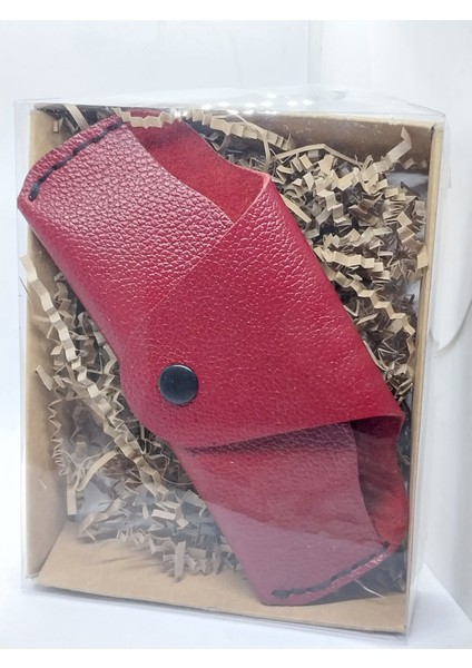 Deri Koyu Kırmızı El Yapımı Siyah Kenar Dikişli Gözlük Kılıfı fırsatları