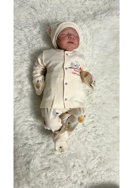 Yenidoğan Bebek Hastane Çıkışı 5'li Set - Eldivenli, Yakalı, Şapkalı, Patikli Alt, Üst Takımı, %100 Organik Pamuklu, Kabak Baskılı, Unisex fiyatları