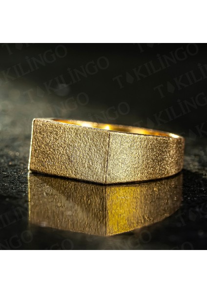 925 Ayar Gümüş 14 Ayar Altın Kaplama Taşsız Sade Erkek Yüzük