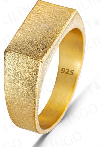 925 Ayar Gümüş 14 Ayar Altın Kaplama Taşsız Sade Erkek Yüzük fiyatları