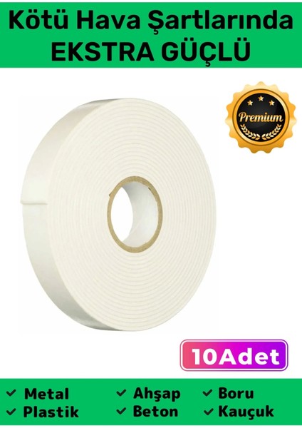 Extra Güçlü Uzun Ömürlü Kuvvetli Yapışkan Kolay Uygulanır Iz Bırakmaz Çift Taraf Köpük Bant 10 Adet