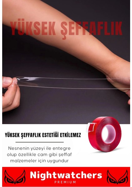 Deluxe Ekstra Güçlü Çok Amaçlı Çift Taraflı Tamir Cam Mekan Montaj 2mt Silikon Şeffaf Bant 5 Adet
