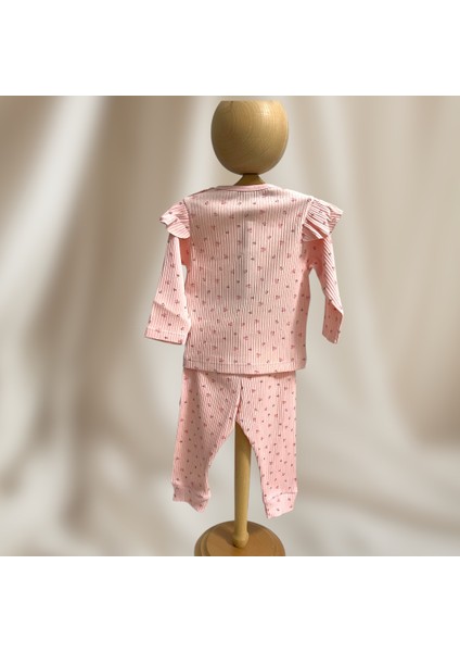 Kız Bebek 2'li Ribanalı Penye Takım - Pudra Pembe, Fırfır Kollu, %100 Pamuk, Mevsimlik Günlük Takım modelleri