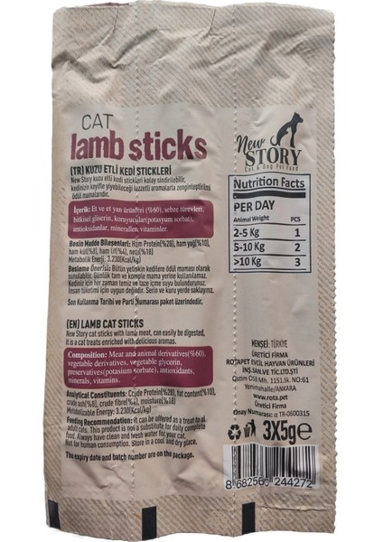 Avida 12LI Tavuklu Kedi Ödül Çubukları, New Story Kuzu Etli 9-Cat-Sticks