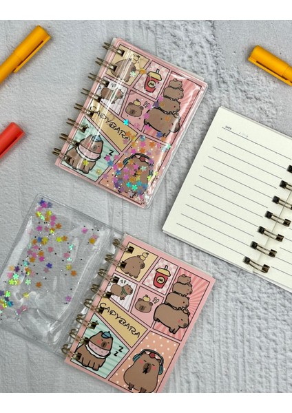 Pullu Pırıltılı Sevimli Hayvan Desenli Mini Spiral Defter Çizgili 64 Sayfa Pembe Renk modelleri