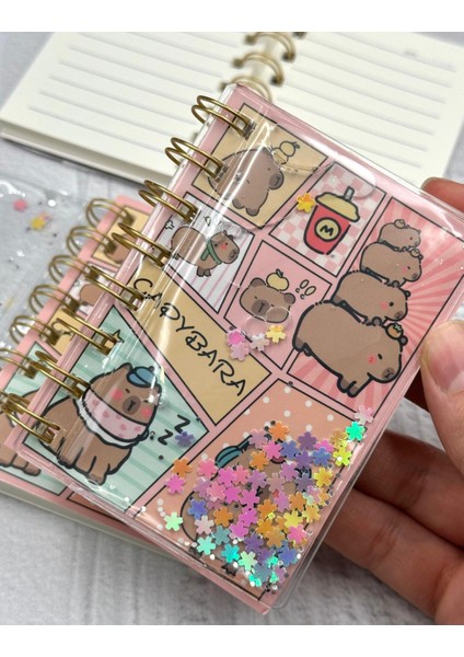 Pullu Pırıltılı Sevimli Hayvan Desenli Mini Spiral Defter Çizgili 64 Sayfa Pembe Renk fırsatları