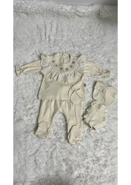 Yenidoğan Bebek 5 Parça Hastane Çıkışı Seti - Dantelli, Çiçek Nakışlı, Eldiven-Patik-Şapka Dahil, %100 Organik Pamuk indirimleri