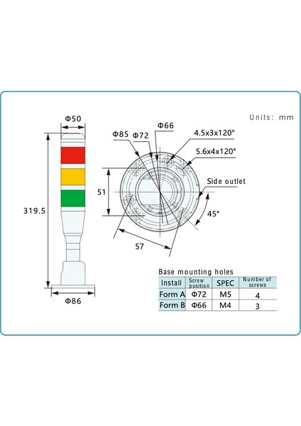 D019-B-P 24V Dc Buzzer 3 Renk Ikaz Lambası