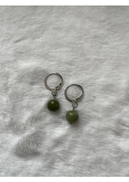 8 mm Yeşim Taşı Gümüş Kaplama Halka Küpe