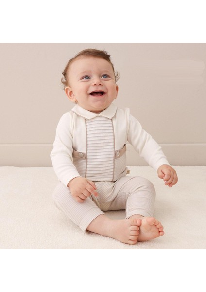 Erkek Bebek Piliseli Özel Gün Takımı - Bej Ekru Tonlar, Şık Tasarım