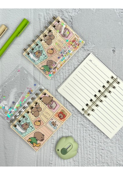 Pullu Pırıltılı Sevimli Hayvan Desenli Mini Spiral Defter Çizgili 64 Sayfa Kahverengi Renk modelleri