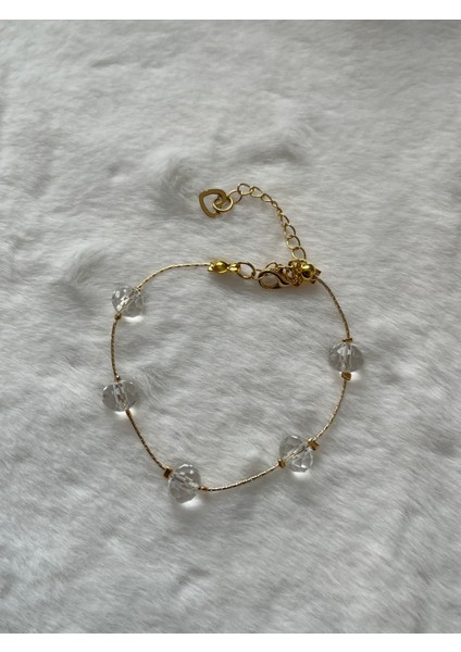 8 mm Beyaz Kristal Altın Kaplama Bileklik