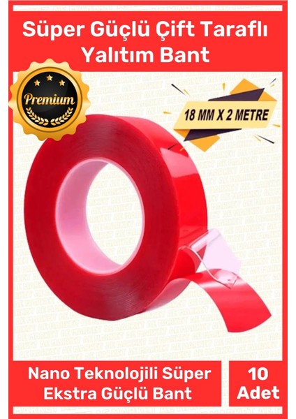 Deluxe Ekstra Güçlü Çok Amaçlı Çift Taraflı Tamir Cam Mekan Montaj 2mt Silikon Şeffaf Bant 10 Adet