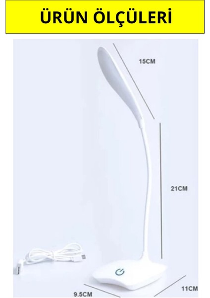 Pilli Ledli Masa Lambası 3 Kademeli Okuma Işığı Çalışma Lambası Beyaz Işık USB Kablolu