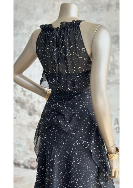 Siyah Desenli Şık Elbise fiyatları