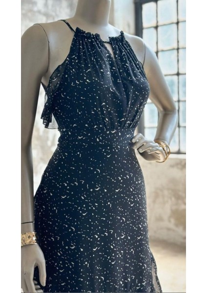 Siyah Desenli Şık Elbise modelleri