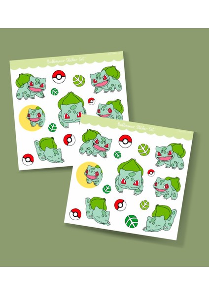 Balbazar (Bulbasaur) Pokemon Sticker Set -2'li- Parlak Kağıt - Süsleme Çıkartmaları Telefon -Tablet Etiketleri