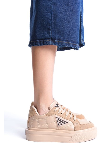 Prag Premium Bağcıklı Ortopedik Kadın Sneaker - Ten