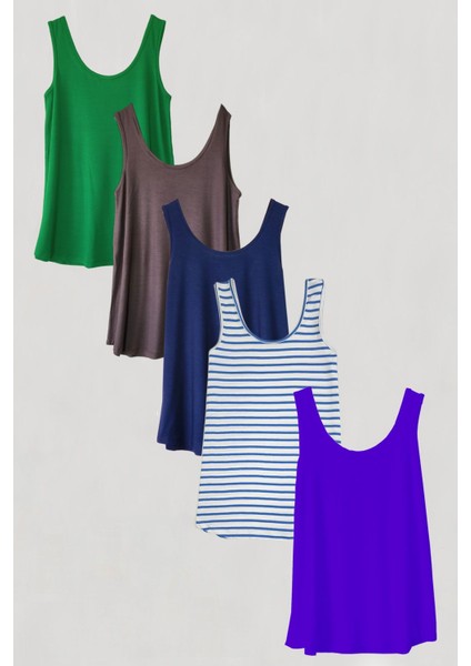 5 Adet Pamuklu Suprem Penye Askılı Bluz