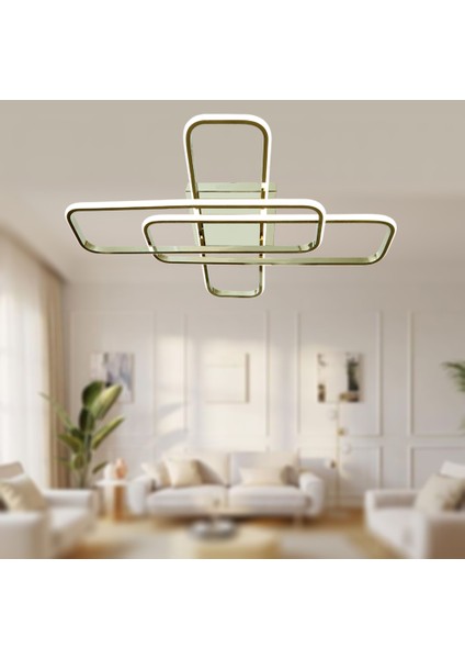 TT324-FSR Tt Aydınlatma 57 x 17 Profil Fransız Sarı Kaplama 3 Lü Plafonyer LED Avize