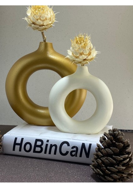 Bohem Ikili Halka Vazo Krem-Gold Altın fiyatları