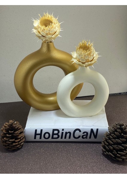 Bohem Ikili Halka Vazo Krem-Gold Altın modelleri