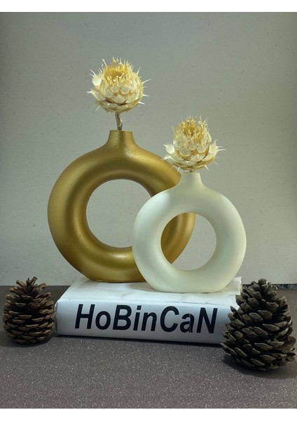 Bohem Ikili Halka Vazo Krem-Gold Altın fırsatları