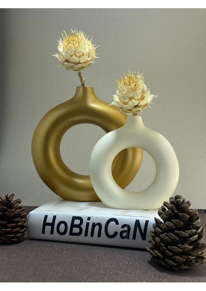 Bohem Ikili Halka Vazo Krem-Gold Altın indirimleri