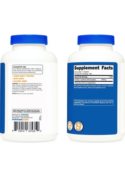 N-Acetyl L-Cysteine (N.a.c) 600MG, 180 Capsules.abd Menşei fiyatları