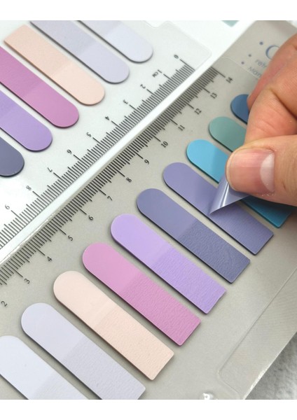 10 Renkli Cetvelli Mor ve Mavi Tonlar Oval Kenar Şeffaf Pet Indeks Sticker/ındex Sticker/post-It