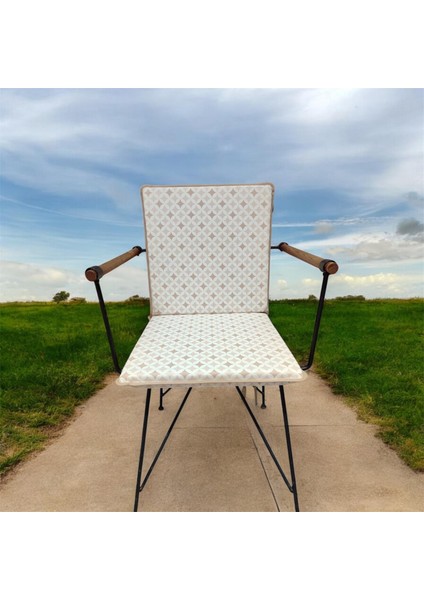 40*80 Duck Kumaş Bej Geometrik Desenli 4 cm Lik Sırtlı Sandalye Minderi