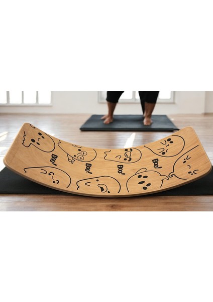 Desenli Denge Tahtası 90cm X 30cm Balance Board Doğal Ahşap Çocuk Oyuncak