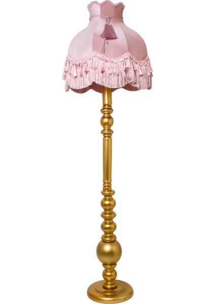 Vintage Ahşap Gold Ayak Pudra Pembe Lambader Püskül Süsleme 170 x 45 cm LM10422