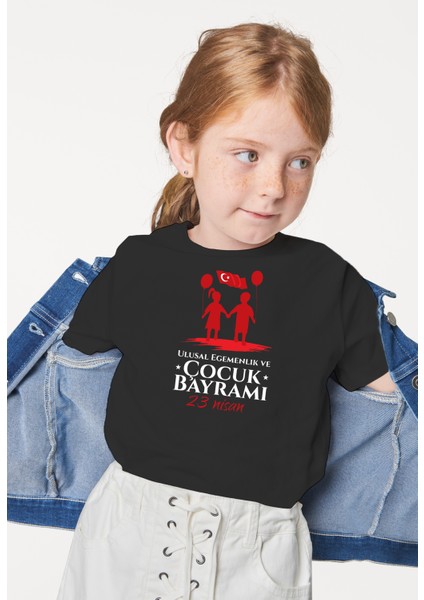 Kız Çocuk 23 Nisan Çocuk Bayramı Baskılı Bisiklet Yaka Baskılı Kısa Kollu fiyatları