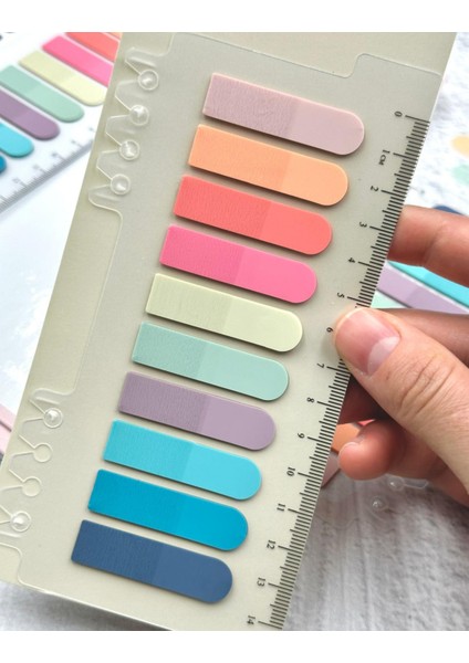 10 Renkli Cetvelli Pembe ve Mavi Tonlar Oval Kenar Şeffaf Pet Indeks Sticker/ındex Sticker/post-It