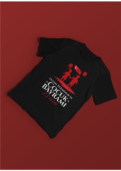Erkek Çocuk 23 Nisan Çocuk Bayramı Baskılı Bisiklet Yaka Baskılı Kısa Kollu